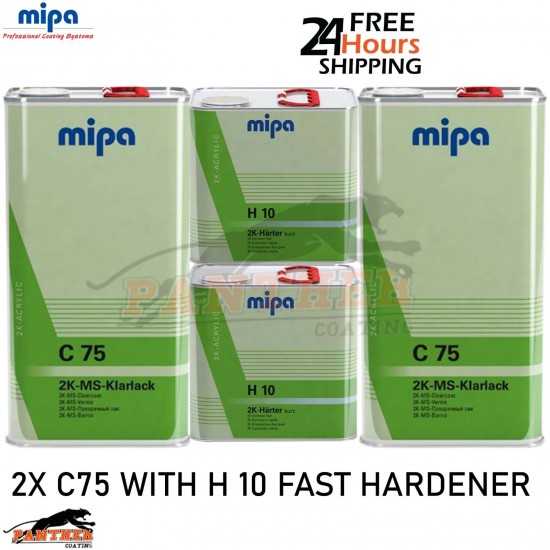 2x MIPA 2K MS Klarlack C75 CLEARCOAT LACQUER WITH H10 FAST HARDENER - 7.5LTR KIT