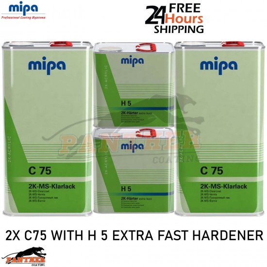 2x MIPA 2K MS Klarlack C75 CLEARCOAT LACQUER & H5 EXTRA FAST HARDENER 7.5LTR KIT