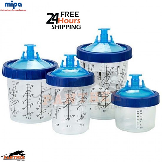 MIPA PCS 650ml Paint Mixing Cups with 190 Micron Filters – Spray System Pots