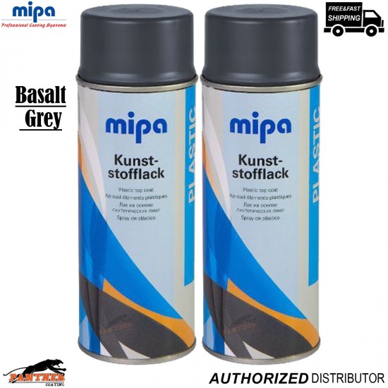 2x Mipa Basalt Grey Car Bumper Spray Paint 400ml Plastic Repair Colour