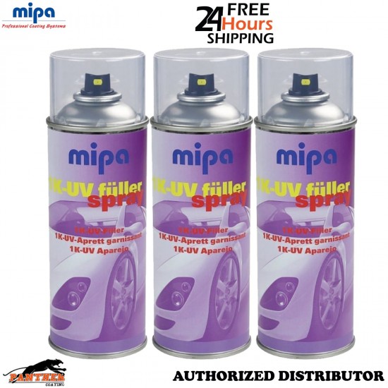 3x MIPA 1K UV Filler Primer Spray Aerosol Fast Curing Grey Automotive Paint