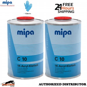 2x MIPA 1K C10 Clear Coat Lacquer 1L High Gloss UV Protection Car Paint + Gloves