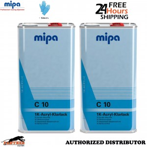 2x MIPA 1K C10 Clear Coat 5L High Gloss UV Resistant Automotive Lacquer + Gloves