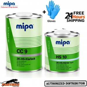 MIPA CC9 HS Clearcoat Lacquer 1.5L Kit HS10 Fast Hardener High Gloss + Gloves