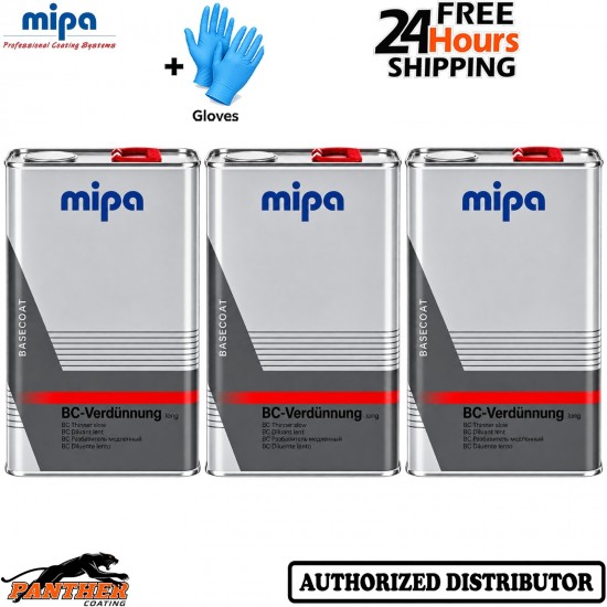 3X MIPA 271550000 BC Verdunnung Slow Basecoat Thinner Reducer 5L 15L + Gloves
