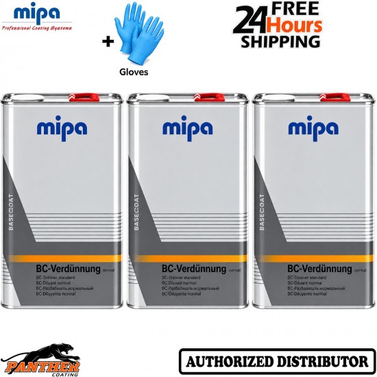 3X MIPA BC Verdunnung Normal 5L Basecoat Reducer Bodyshop Thinner + Gloves