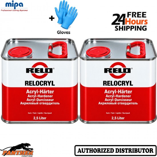 2x RELO BY MIPA 2K FAST ACRYLIC HARDENER 2.5L CAR LACQUER + Gloves