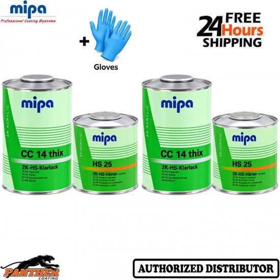 MIPA CC14 THIX 2K HS Clearcoat 1L + HS25 STD Hardener 500ml 1.5L X2 Kit + Gloves
