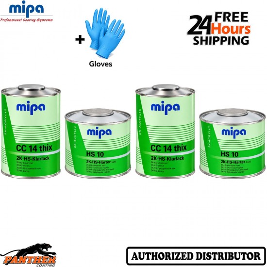 MIPA CC14 THIX 2K HS Clearcoat 1L + HS10 Fast Hardener 500ml 1.5L X2 Kit +Gloves