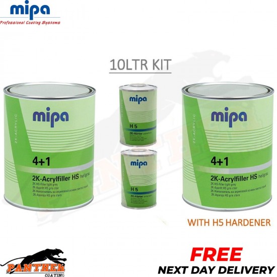 MIPA 4 + 1 ACRYFILLER HIGH BUILD 2 X PRIMER GREY 4LTR - 2 X H5 1LTR 10LTR KIT