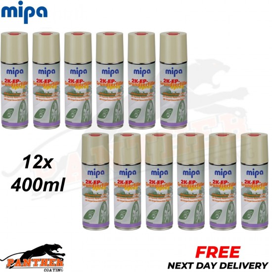 12x MIPA 2K EP Spray BEIGE 2K Epoxy Primer Filler Grundierfiller 400ml Hardener