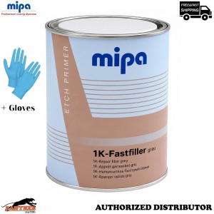 MIPA 1K Fast Filler Grey Primer 1L Automotive Car Body Repair + Gloves