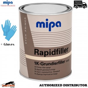 MIPA Rapidfiller Beige Primer 1K Filler 1L Self Etching + Gloves Pair