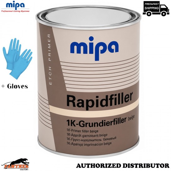 MIPA Rapidfiller Beige Primer 1K Filler 1L Self Etching + Gloves Pair