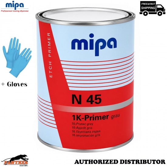 MIPA 1K High Build Primer Grey 1L Professional Cellulose Primer + Gloves