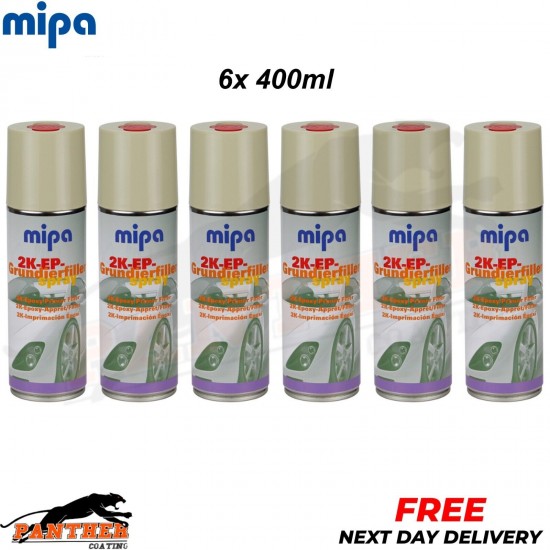 6x MIPA 2K EP Spray BEIGE 2K Epoxy Primer Filler Grundierfiller 400ml Hardener