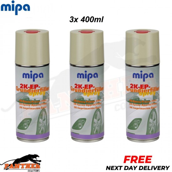 3x MIPA 2K EP Spray BEIGE 2K Epoxy Primer Filler Grundierfiller 400ml Hardener