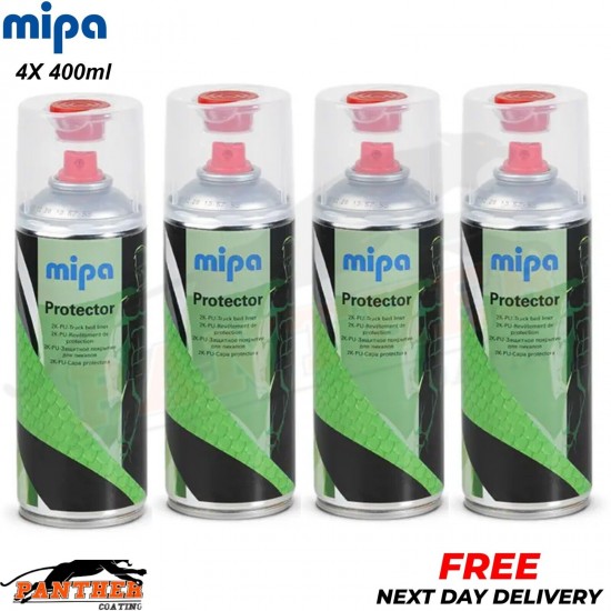 4x MIPA PROTECTOR 2K TOUGH TRUCK BED LINER raptor AEROSOL 400ML - BLACK