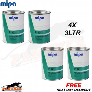 4X MIPA P12 LIGHT PUTTY WITH HARDENER 3L - FINE EASY SAND CAR BODY FILLER