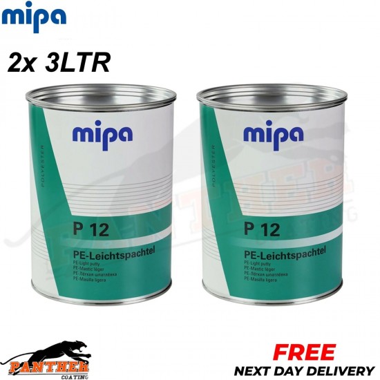 MIPA P12- 2X- LIGHT PUTTY WITH HARDENER 3L - FINE EASY SAND CAR BODY FILLER