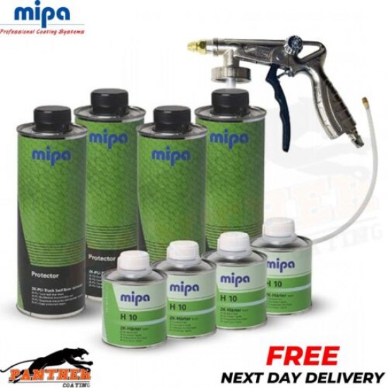MIPA Protector Black Tough Bed Liner KIT 4L+H10 HARDENER+UNDERBODY SPRAY GUN