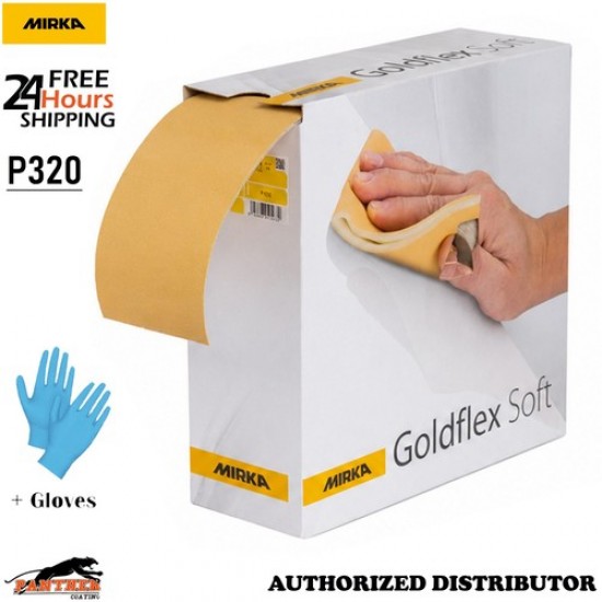 Mirka GoldFlex Soft P320 115x125mm Pre-Cut 25m Roll 200 Sanding Sheets + Gloves