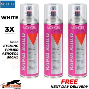 3x MONOFIL VARIO+ RAPID BUILD SELF ETCHING PRIMER WHITE Aerosol 500ml