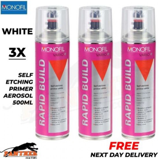 3x MONOFIL VARIO+ RAPID BUILD SELF ETCHING PRIMER WHITE Aerosol 500ml