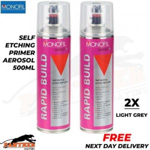 2x MONOFIL VARIO+ RAPID BUILD SELF ETCHING PRIMER LIGHT GREY Aerosol 500ml