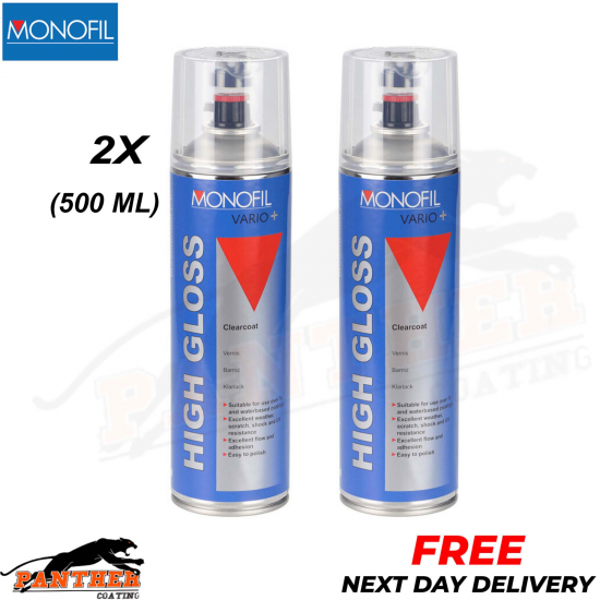 2x MONOFIL VARIO+ HIGH GLOSS CLEARCOAT FINISH LACQUER SPRAY CLEAR Aerosol 500ml