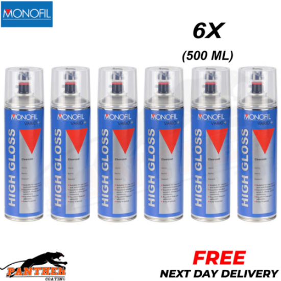 6x MONOFIL VARIO+ HIGH GLOSS CLEARCOAT FINISH LACQUER SPRAY CLEAR Aerosol 500ml
