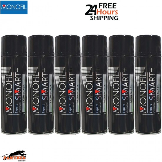 6x Monofil Satin Black Acrylic Spray Paint – Pack 500ml SMART+ 1K Aerosols