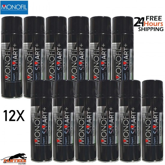 12x Monofil Satin Black Acrylic Spray Paint – Pack 500ml SMART+ 1K Aerosols