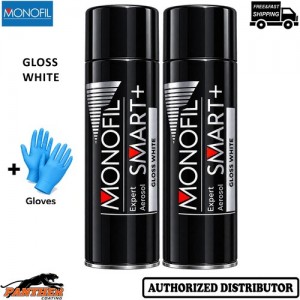 2x MONOFIL SMART+ 1K Gloss White 500ml Acrylic Car Spray Paint + Gloves