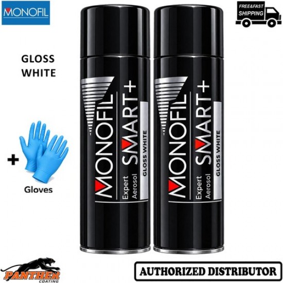 2x MONOFIL SMART+ 1K Gloss White 500ml Acrylic Car Spray Paint + Gloves