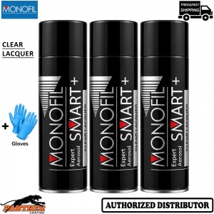 3x MONOFIL SMART+ 500ml Clear Lacquer Car Paint Fast Dry Aerosol Spray + Gloves