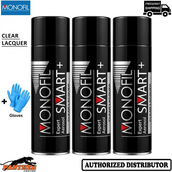 3x MONOFIL SMART+ 500ml Clear Lacquer Car Paint Fast Dry Aerosol Spray + Gloves
