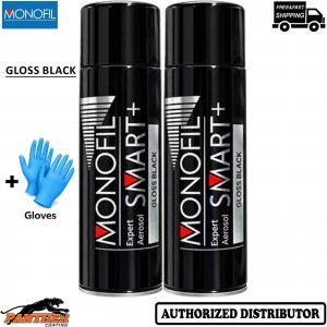 2x MONOFIL SMART+ Acrylic Gloss Black 500ml Car Spray Aerosol + Gloves