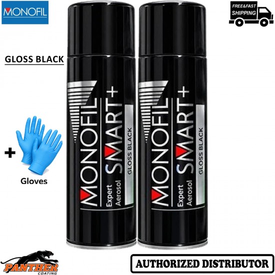 2x MONOFIL SMART+ Acrylic Gloss Black 500ml Car Spray Aerosol + Gloves