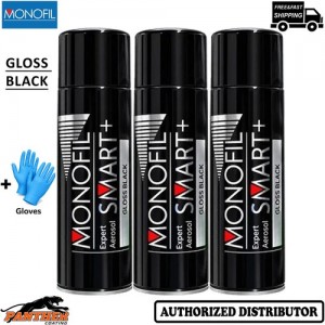 3x MONOFIL SMART+ Acrylic Gloss Black 500ml Car Spray Aerosol + Gloves