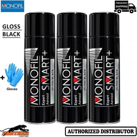 3x MONOFIL SMART+ Acrylic Gloss Black 500ml Car Spray Aerosol + Gloves