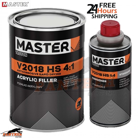 Master 2K Primer Kit Rapid Drying HS 4:1 - 4.5L Car Body Repair Paint Grey