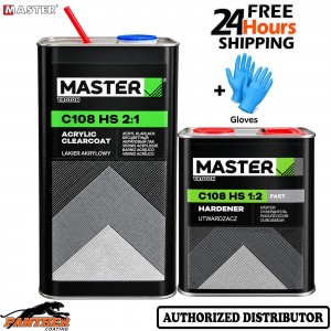 MASTER C108 HS 2K Clear Coat 5L + 2.5L Fast Hardener Car Lacquer Kit + Gloves