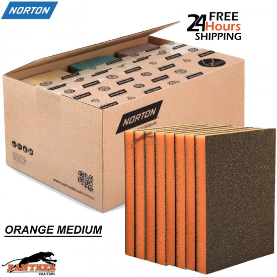 Norton Orange Medium Sanding Sponges P120–P220 Double Sided – Pack of 100 Body