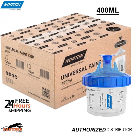 Norton PPS Compatible Paint Cup System 400ml + Liners & 125 Micron Filters – 50