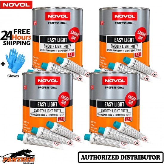 4X NOVOL Easy Light Body Filler 14L Professional Car Finishing Putty Kit +Gloves