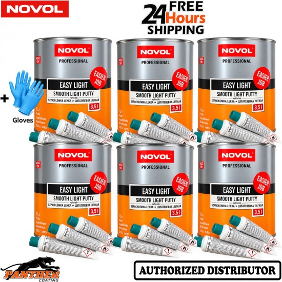 6X NOVOL Easy Light Body Filler 21L Professional Car Putty Kit + Gloves