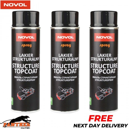 3 X NOVOL STRUCTURE TOPCOAT AEROSOL 500ML BLACK - TEXTURE BUMPER TRIM PLASTIC