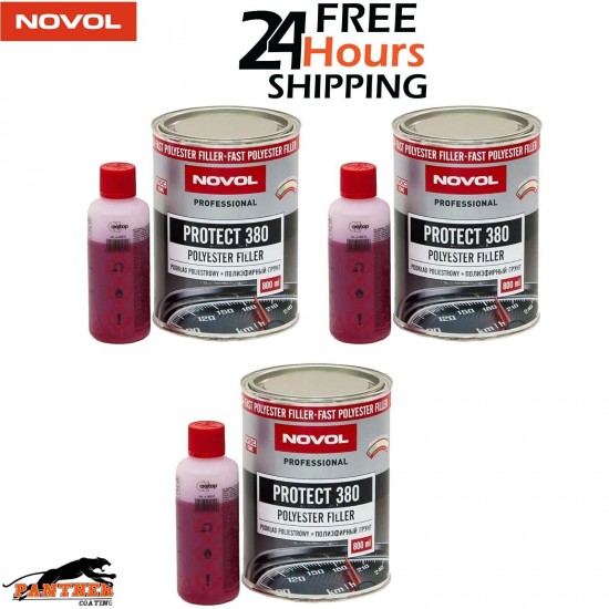 3X NOVOL PROTECT 380 POLYESTER SPRAY FILLER PRIMER KIT WITH 0.8L HARDENER