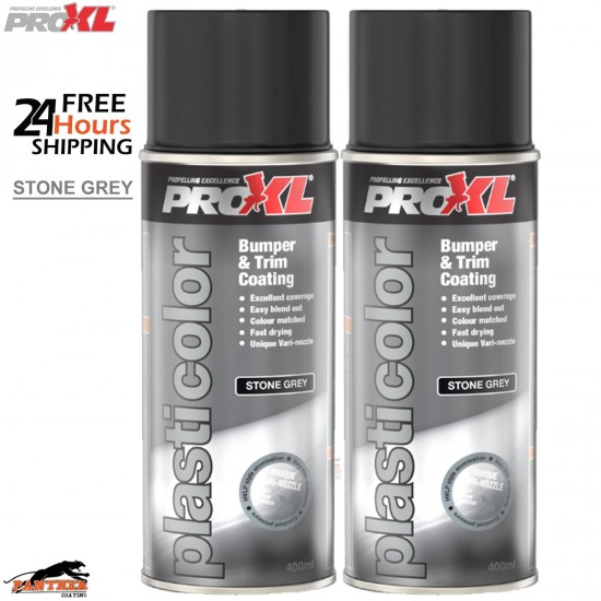 2x ProXL 1K Plastic Bumper & Trim Paint 400ml Stone Grey – Flexible Coating Spra